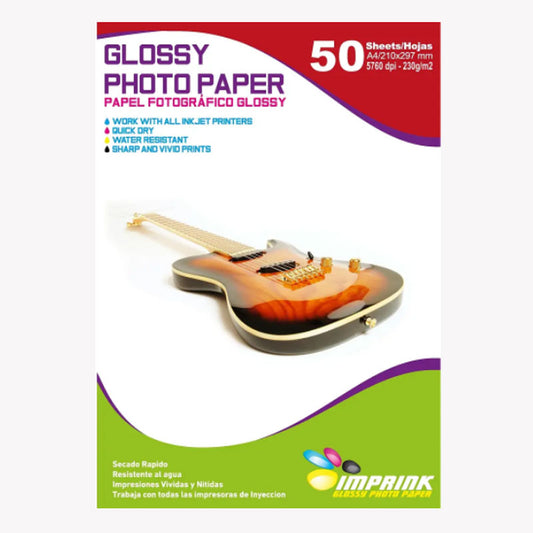 Papel Fotográfico Glossy Brillante 230gr, A4 - 50Hojas