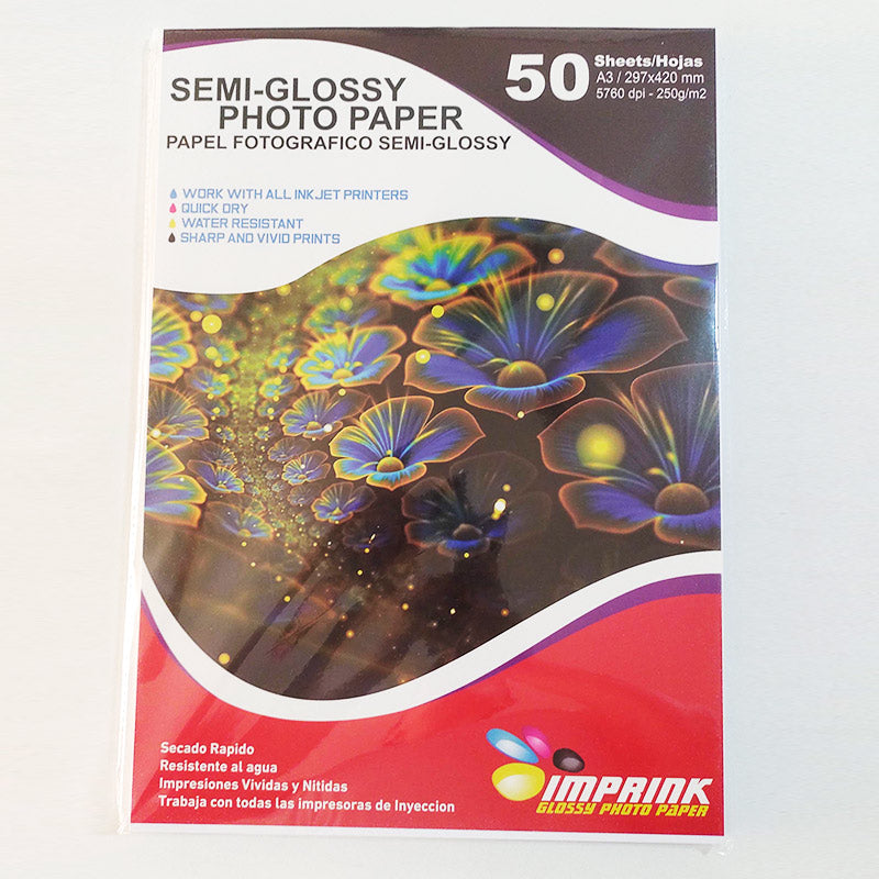 Papel Fotográfico Semi-Glossy 250gr, A3 - 50Hojas