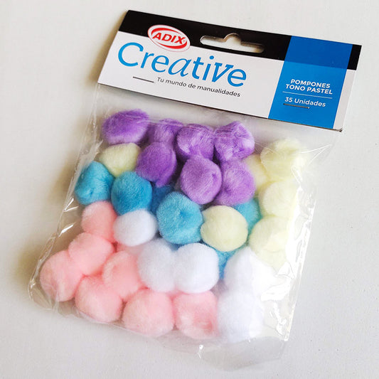 Pompones Tono Pastel, 35 unidades
